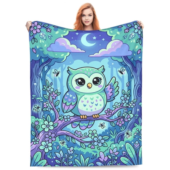 Owl Throw Blanket, Flannel for Bed Couch Sofa Office Travel, Decorative Animal Gift for Men and Adults 50x40