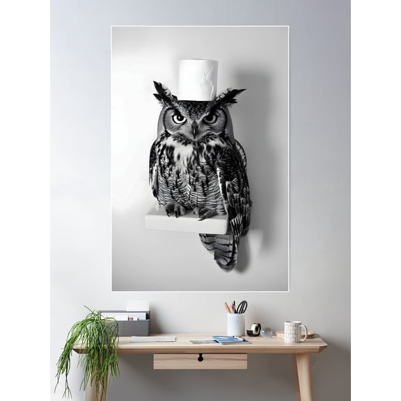 Owl Toilet Paper Head Funny Bathroom Wall Art UNFRAMED PAPER POSTER, Home Decor