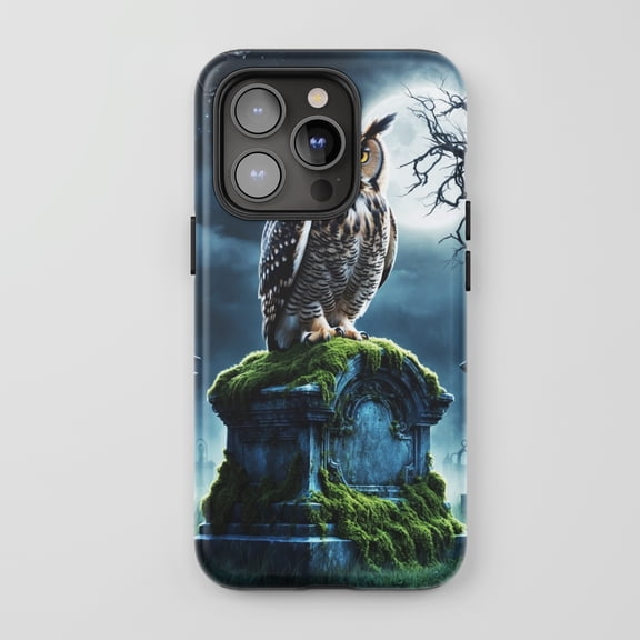 Owl Tombstone Protective Phone Case For All iPhone Series Gothic Blue