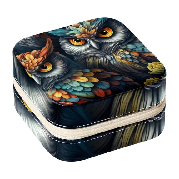 Owl Travel Portable Square Jewelry Box Earring Necklace Bracelet Organizer Storage Display Case Holder Stand Decorative Box Organize