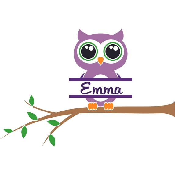 Owl on a Tree Bird Birds Owls Customized Wall Decal - Custom Vinyl Wall Art - Personalized Name - Baby Girls Boys Kids Bedroom Wall Decal Room Decor Wall Stickers Decoration Size (12x20 inch)