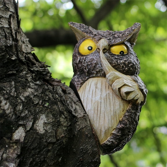 Owl Tree Hugger Sculpture,Silence is Golden Statues,Funny Birds Tree Faces Decor,Full Color Owl Garden Peeker Art Dcor Figurine for Indoor Outdoor Yard Tree,Keep Quiet Owl Sculptures