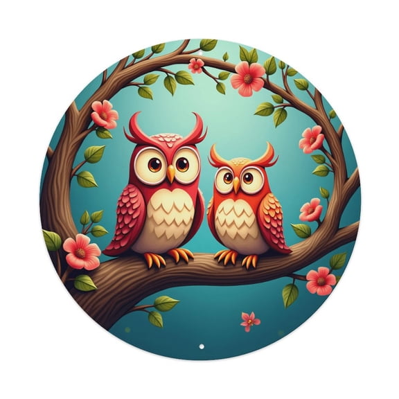 Owl Tree Vintage Round Metal Tin Sign Nostalgic Metal Sign Home Decor for Bar Garden Kitchen Restaurant Garage 8x8 Inch
