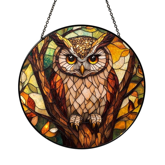 Owl Tree Window Hanging – Stained Glass Inspired Nature Decor