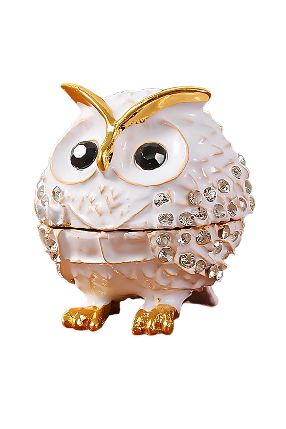 Owl Trinket Box, Rhinestone Inlaid Lovely Jewelry Box, Enameled Hand Painted Bird Trinket Box with Hinged Closure, Cute Small Animal Ring Holder, Decorative Figurine for Home Decor, Gift Giving