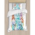 thumbnail image 1 of Owl Twin Size Duvet Cover Set, Owl with Fluffy Swollen Colorful Feathers Large Eyes Vision Sage Camouflage Character Image, Decorative 2 Piece Bedding Set with 1 Pillow Sham, Multi, by Ambesonne, 1 of 3