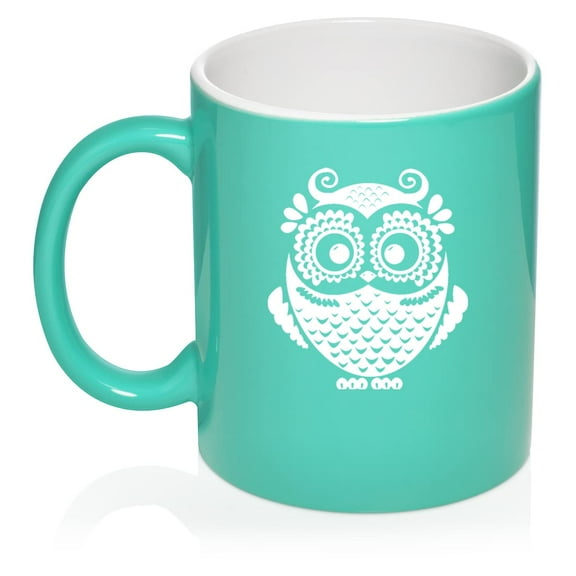 Owl Vintage Ceramic Coffee Mug Tea Cup Gift (11oz Teal)
