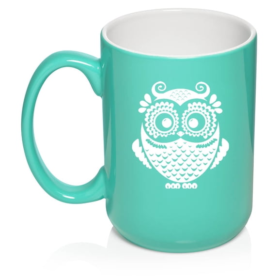 Owl Vintage Ceramic Coffee Mug Tea Cup Gift (15oz Teal)
