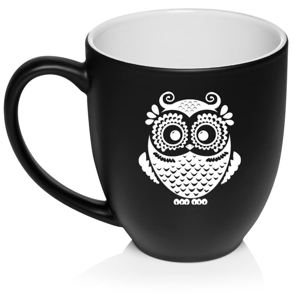 Owl Vintage Ceramic Coffee Mug Tea Cup Gift (16oz Matte Black)