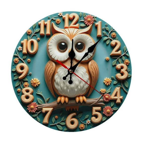 Owl Wall Clock 10 Inch Silent Non Ticking Round Clock Decoration for Living Room Kitchen Bedroom Bathroom Office Classroom