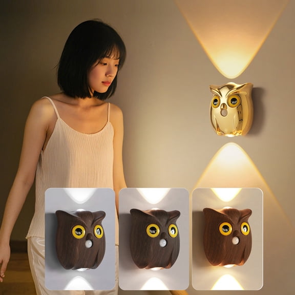 Owl Wall Lamp Night Light with Human Body Sensor Motion Detection, Magnetic Suction Base No Wiring Installation, Adjustable Brightness Dimmable for Bedroom Hallway Closet Stairs Cabinet Nightlight