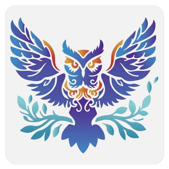 Owl Wall Stencil Template 11.8 x 11.8 Inch Reusable Plastic Forest Animal Stencil Painting on Wood Wall Floor Tile Fabric Glass Furniture