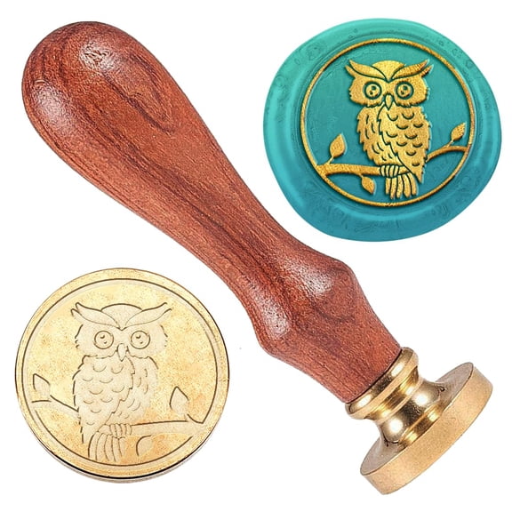Owl Wax Seal Stamp Wedding Invitations Embossed Stamp Sealing Removable 1" Brass Wax Seal Stamp Head with Wooden Handle Envelopes Gift Packing Decoration Craft Adhesive Waxing