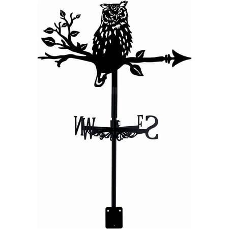Owl Weathervane Wrought Iron Wind Vane Owl on Branch Animal Metal Weather Vane Roof Garden Direction Sign Weathercock Outdoor Farmhouse Decoration Garden Wind Measuring Tool
