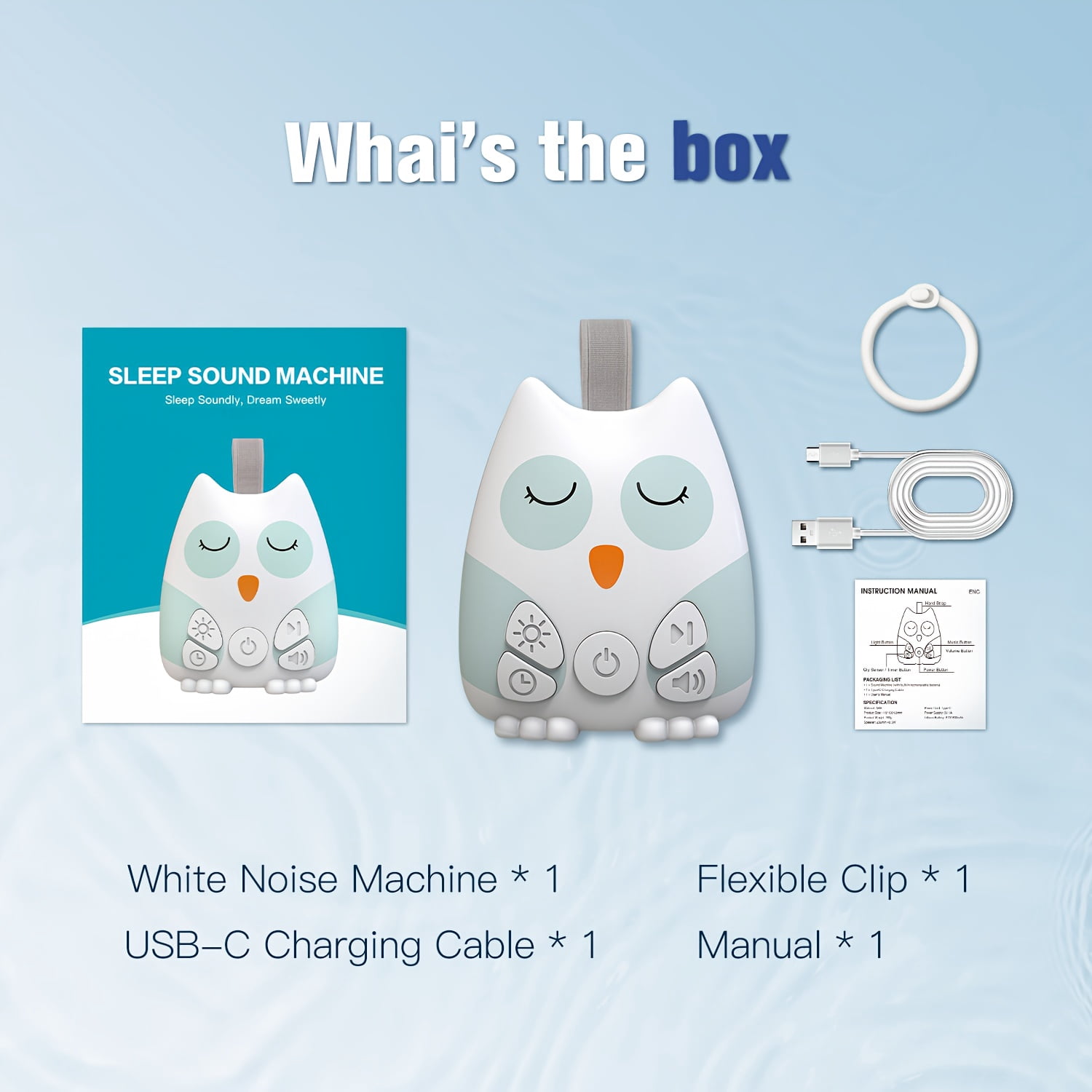 Owl White Noise Machine with Night Light - Portable Sleep Soother Suitable for Kids & Adults, 15 Soothing Sounds (Brown/White Noise), Rechargeable Sleep Aid for Crib, Bed, Travel