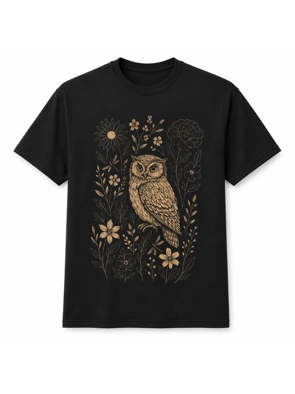 Owl Wildflower Graphic T-Shirt, Unisex Nature Bird Tee