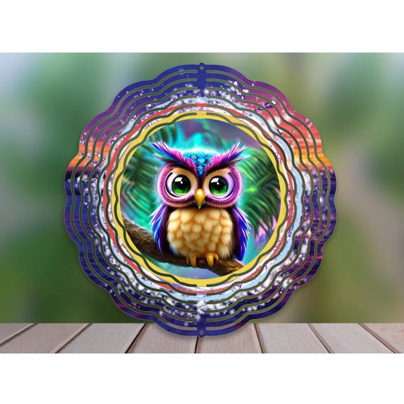 Owl Wind Spinner 10 Inch Metal Double-Sided Rotating Wind Spinner - Vibrant Design for Garden Outdoor Decor, Patio Yard Art, Durable Aluminum, Rotating