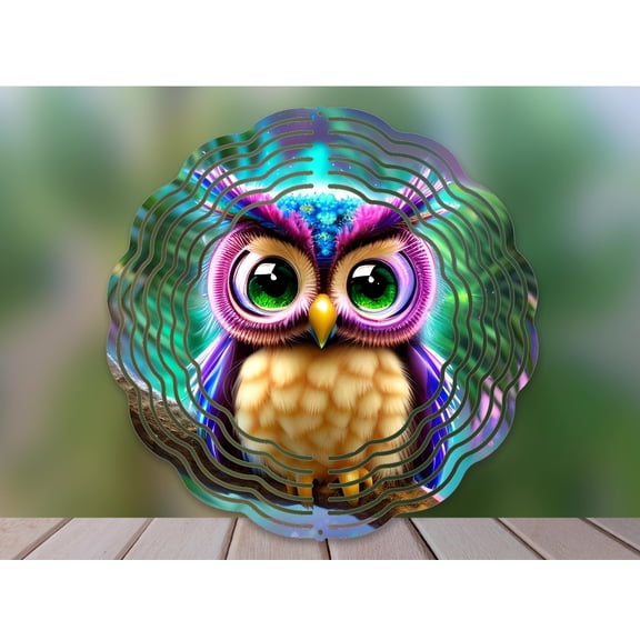 Owl Wind Spinner 10 Inch Metal Double-Sided Rotating Wind Spinner - Vibrant Design for Garden Outdoor Decor, Patio Yard Art, Durable Aluminum, Rotating