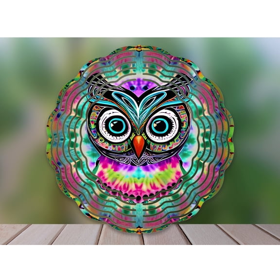 Owl Wind Spinner 10 Inch Metal Double-Sided Rotating Wind Spinner - Vibrant Design for Garden Outdoor Decor, Patio Yard Art, Durable Aluminum, Rotating