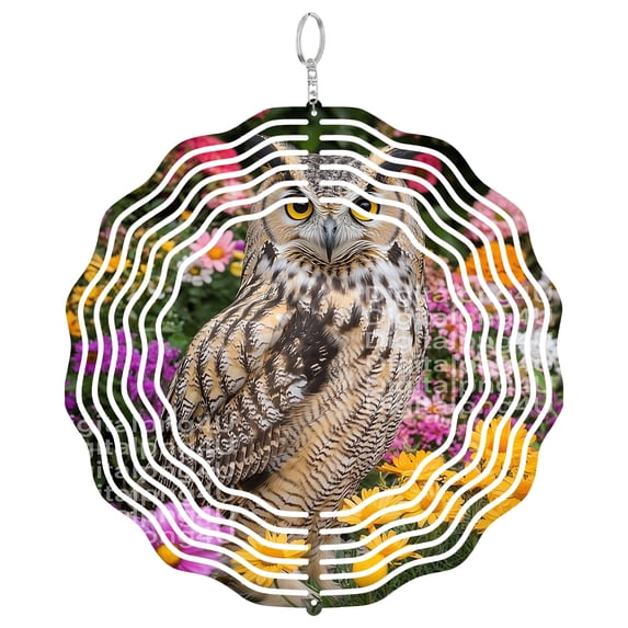 Owl Wind Spinner Metal Outdoor Decor Realistic Nature Garden Art Multi-Color Brown