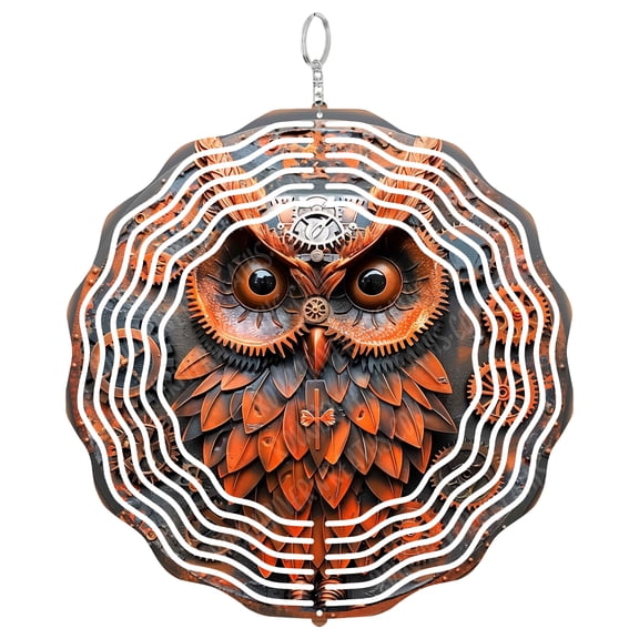 Owl Wind Spinner Metal Outdoor Decor Steampunk Bronze Copper Finish