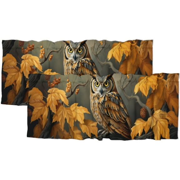 Owl Window Valances Rustic Wild Animal Night Forest Tree Rod Pocket Decoration Window Valance Curtains 54x18inch(2Pcs)