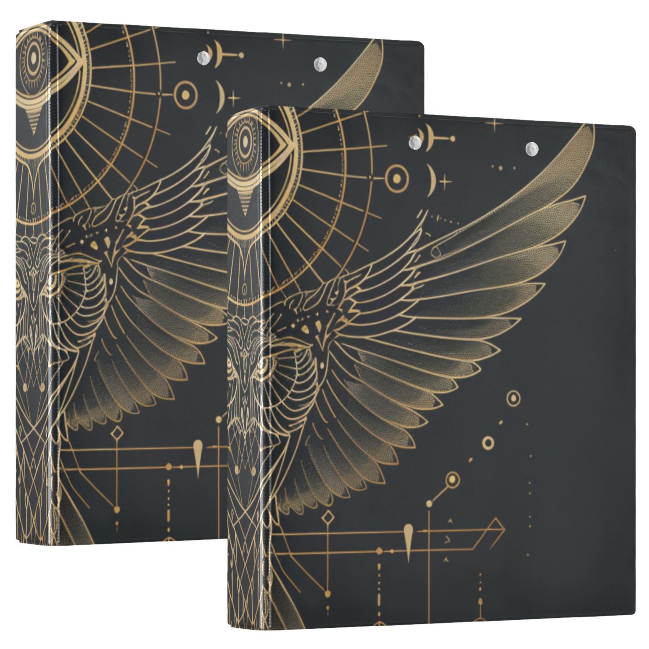 Owl Wings Spread 3 Ring Binders 1.5 inch Hardcover File Folders with Interior Pockets A4 Size Organizer for School Office Hospital