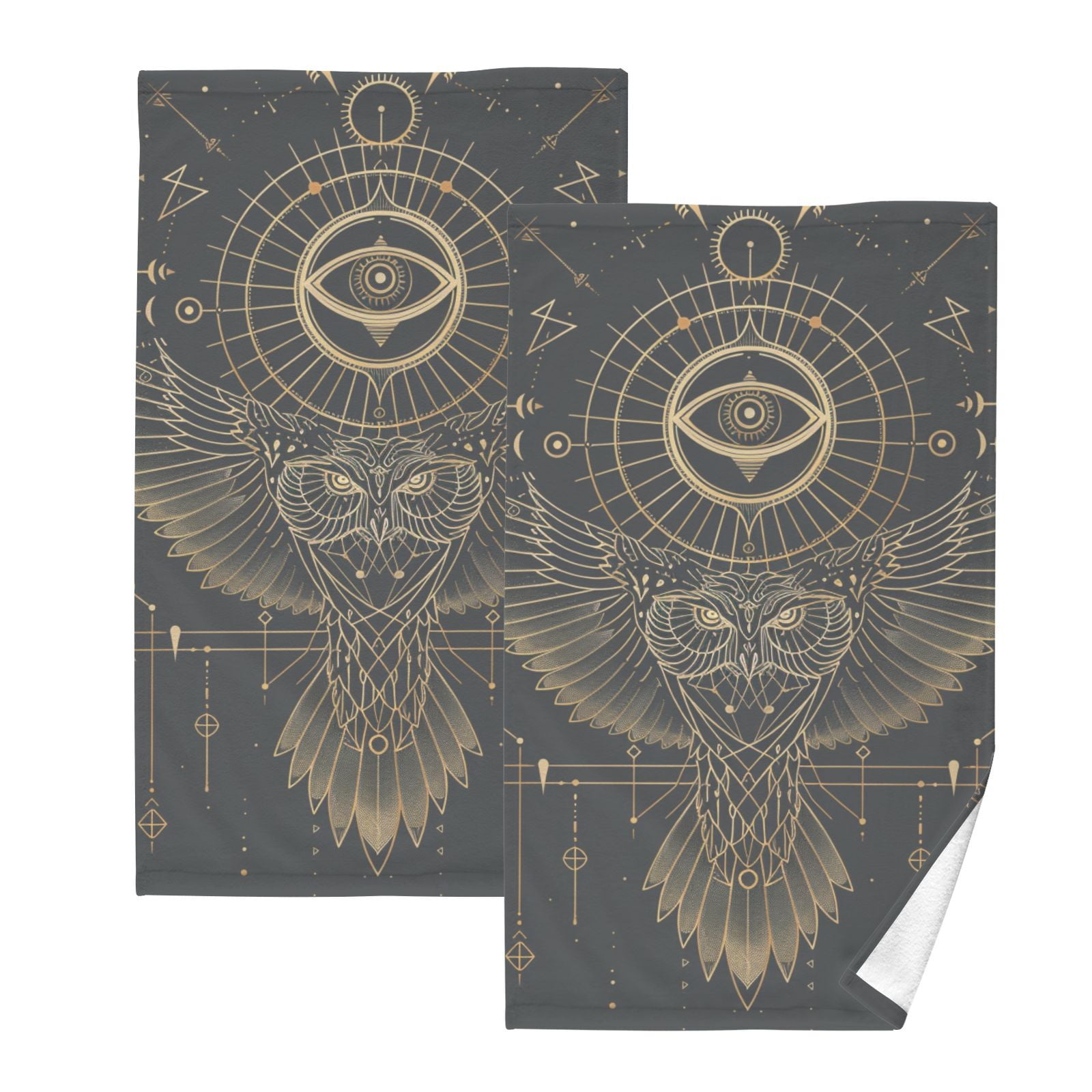 Owl Wings Spread Hand Towels Cotton Bath Towels Large Face Towels Absorbent for Bathroom 2 Packs
