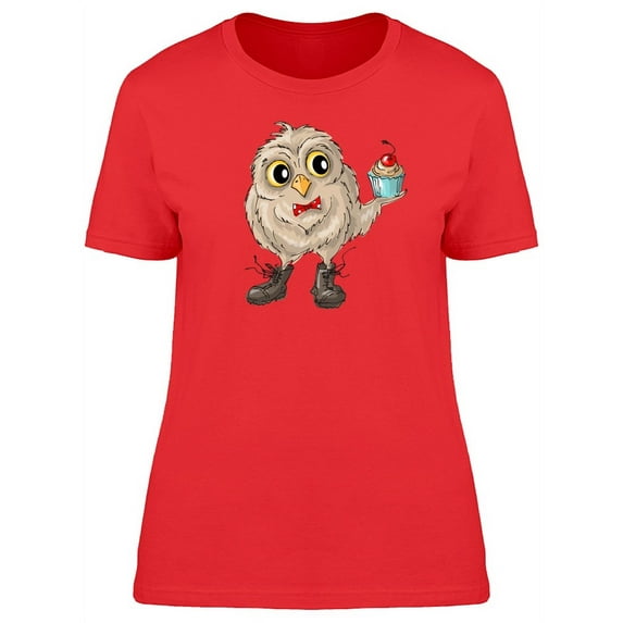 Owl With Shoes & Cupcake T-Shirt Women -Image by Shutterstock, Female Medium