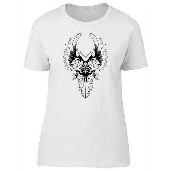 Owl With Spreaded Wing Tattoo T-Shirt Women -Image by Shutterstock, Female XX-Large