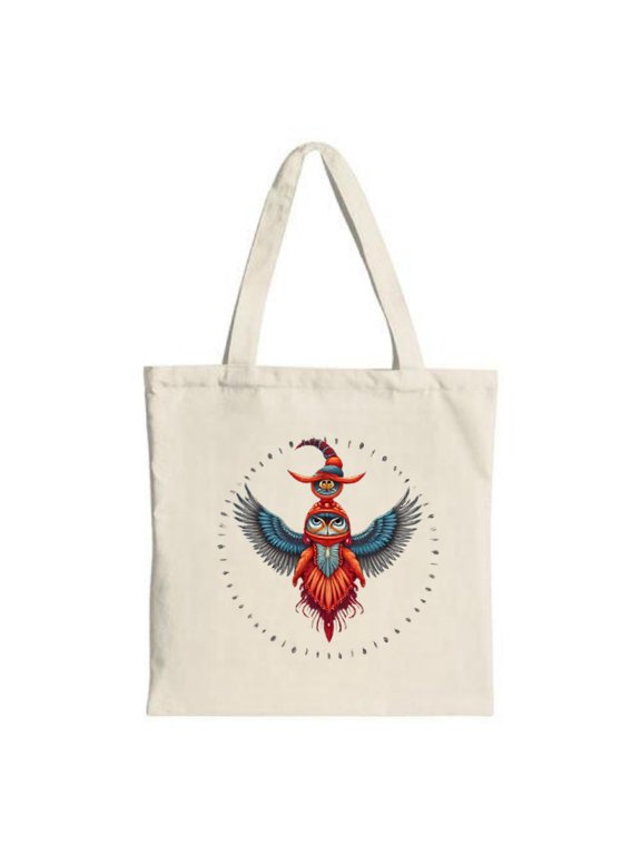 Owl Wizard Hat Tote Bag - Colorful Intricate Design with Detailed Wings & Circular Dot Pattern - Perfect for Shopping & Travel