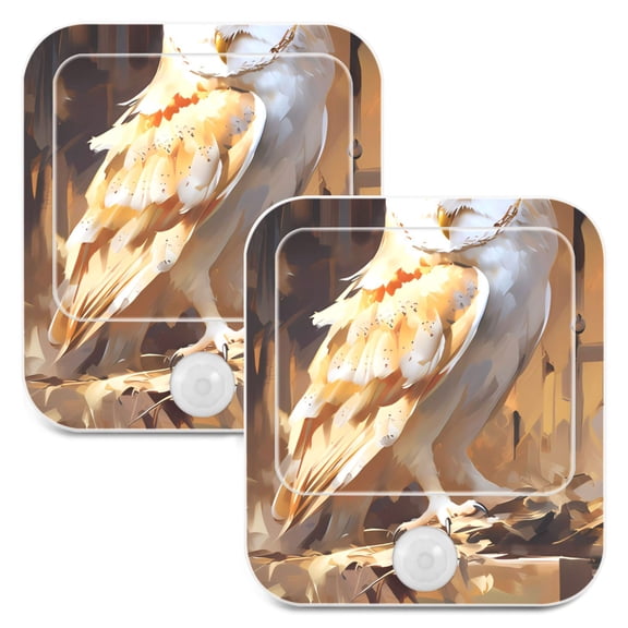 Owl Wood Painting Night Lights Plug into Wall LED with Auto Light Sensor Warm Light for Kids Hallway Bedroom Living Room Kitchen Bathroom Set of 2