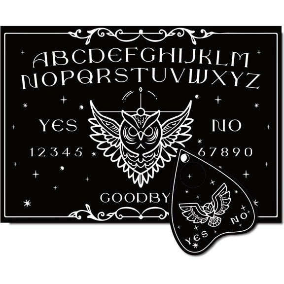 Owl Wood Spirit Board Pendulum Dowsing Divination Board Set Black Talking Boards with Planchette Metaphysical Message Board for Stuff Party Supplies 11.8x8.3Inch for DIY