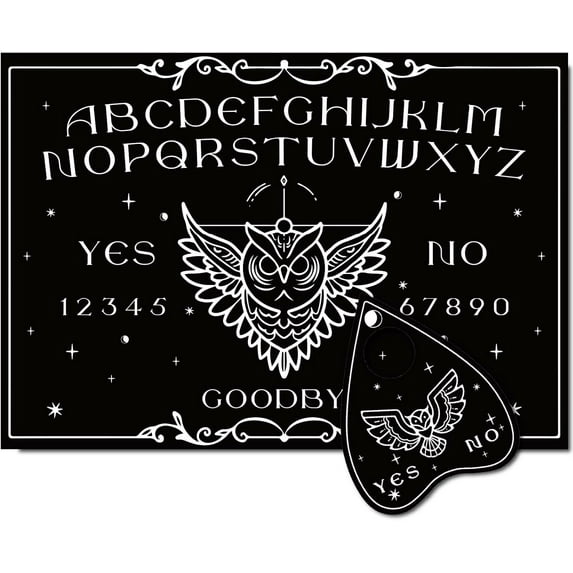 Owl Wood Spirit Board Pendulum Dowsing Divination Board Set Black Talking Boards with Planchette Metaphysical Message Board 11.8x8.3Inch