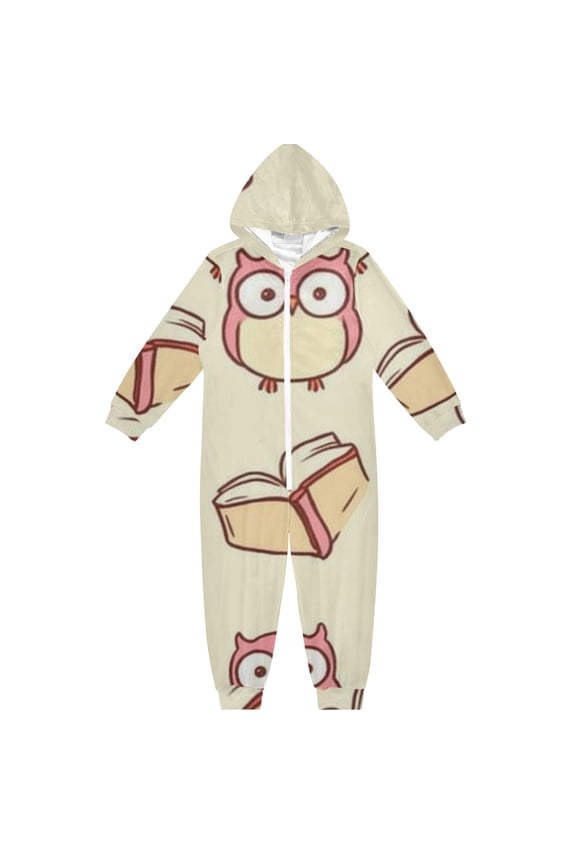 Owl and Books One Piece Pajamas Soft Jumpsuit Cozy Sleep and Play Romper Zipper and Pockets 4T