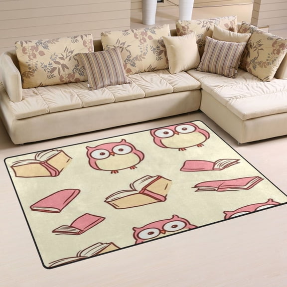 Owl and Books Soft Polyester Area Rug 31''x20'', Non Slip, Memory Foam, Water Absorbent