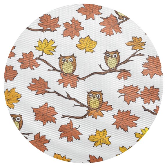 Owl and Falling Leaves 15.4in Diameter PVC Plate Mat, Heat-Resistant and Cuttable, Kitchen Decor