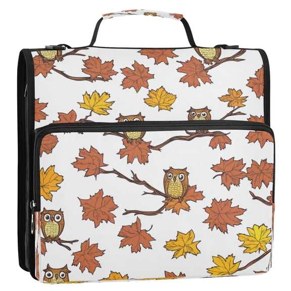 Owl and Falling Leaves 3-Ring Binder Bag 13.6x12.4x3.5in Water-Resistant Canvas for School or Office Use