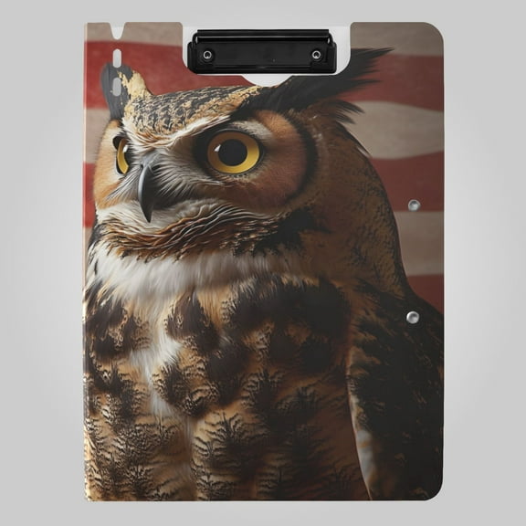 Owl and Flag Retro Foldable Binder Folder Clipboard with Pen Slot Double Clips A4 Size File Storage
