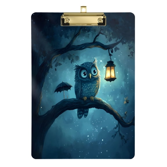 Owl and Lamp 12.5x9in Clipboard, Durable Acrylic with Metal Clip and Wall Hook for Office or Classroom