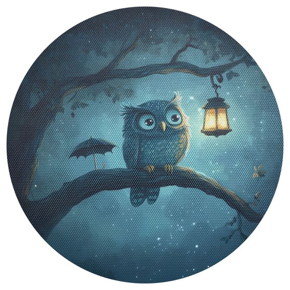 Owl and Lamp 15.4in Diameter PVC Plate Mat, Heat-Resistant and Cuttable, Kitchen Decor
