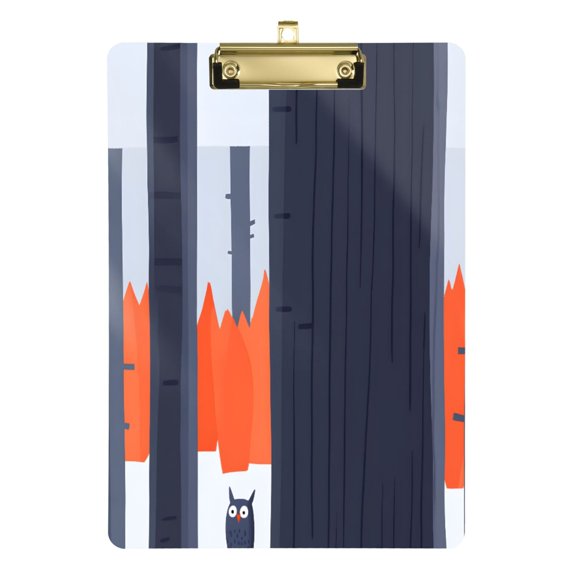 Owl in A Forest 12.5x9in Clipboard, Durable Acrylic with Metal Clip and Wall Hook for Office or Classroom