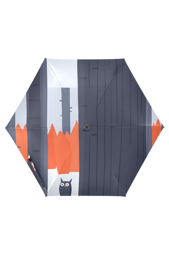 Owl in A Forest Folding Umbrella UV50+ Waterproof Sun Protection Auto Open Close Compact Fiberglass Frame