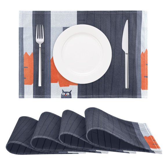 Owl in A Forest Reversible Placemat Non Slip Coffee Mat 18x12 Inch for Dining, Kitchen, Coffee