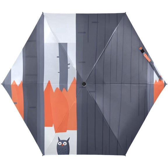 Owl in A Forest Umbrellas for Sun Auto Open Close UV50+ Waterproof 5-Fold Compact Fiberglass Frame