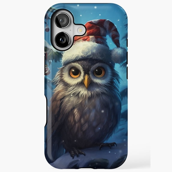 Owl in Christmas Hat Whimsical Winter Background Phone Case with iPhone 17 to 11 Pro Max