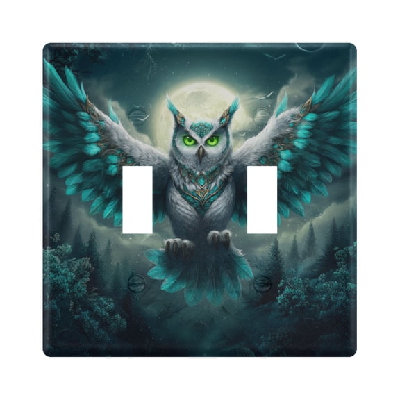 Owl in Jungle Night Moon Light Switch Cover Electrical Outlet Cover Replaceable Wall Plates 2-Gang