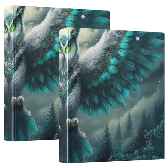 Owl in Jungle Night Moon Round Ring Binder 3 Rings 1.5" Capacity File Storage for A4 Size 2 Pack