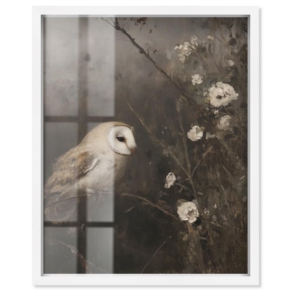 Owl in the Shadows I Shadowbox Print Vintage Wall Decor by Art Remedy, White Frame, 30 x 36
