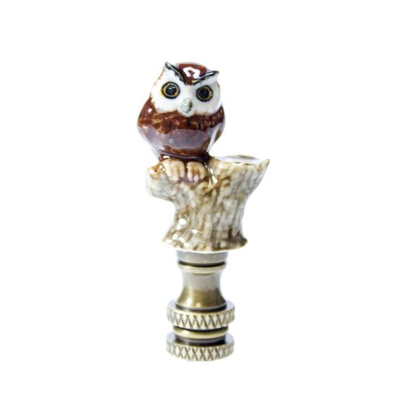 Owl on Branch Finial Porcelain 2.25"h